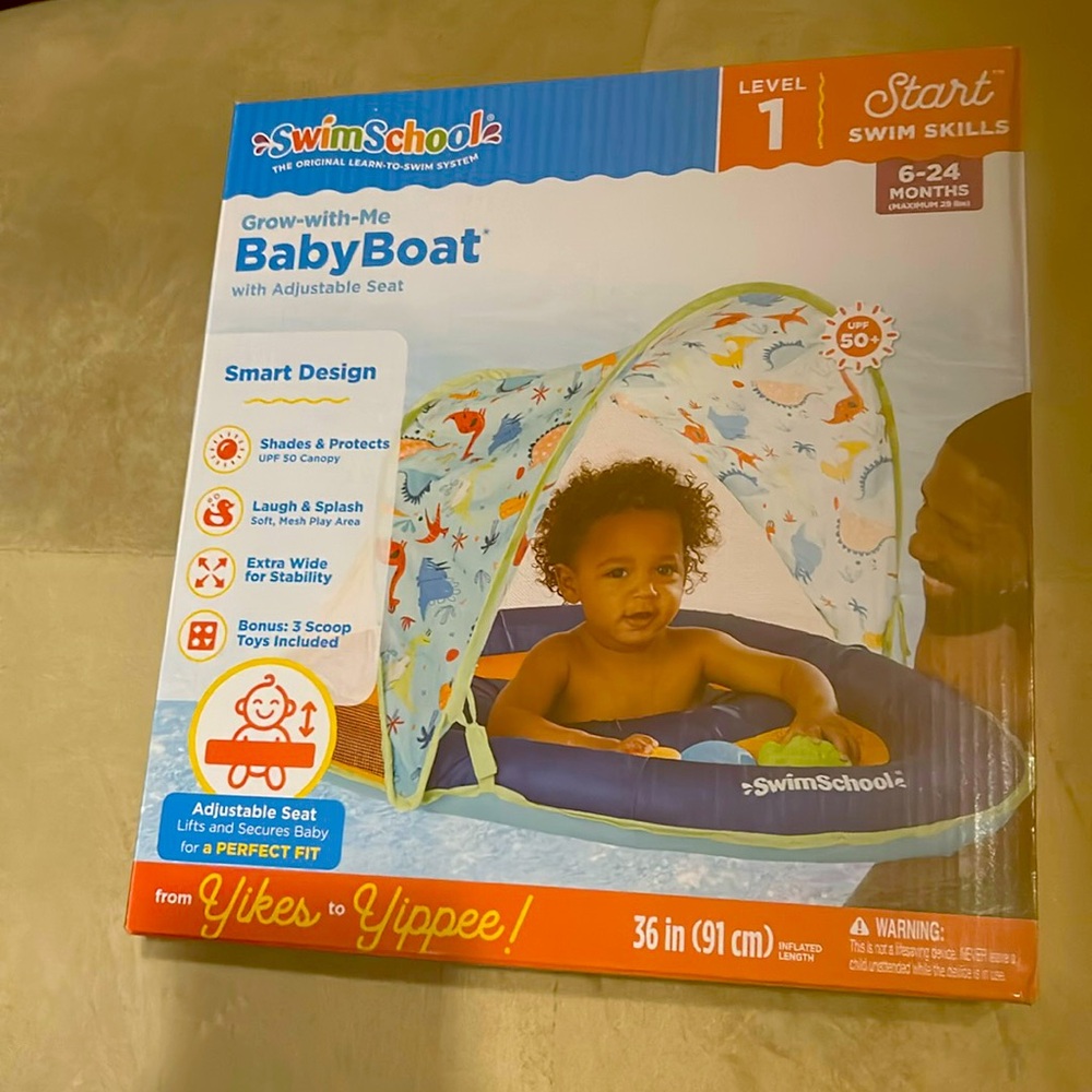 New Grow-with-Me Baby Boat w/ Canopy and Adjustable Seat. Blue. Level 1 6-24 mo